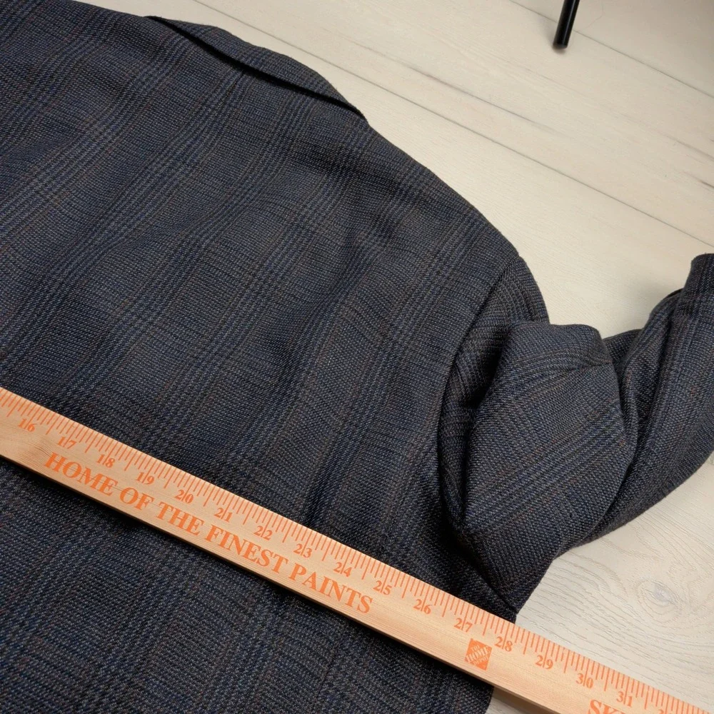 Oak Hill Sport Coat Blazer‎ Mens 54R Glen Plaid Blue Brown Two Button Windowpane